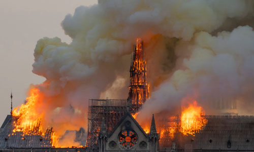 dame, one of the worlds most prominent churches, caught fire